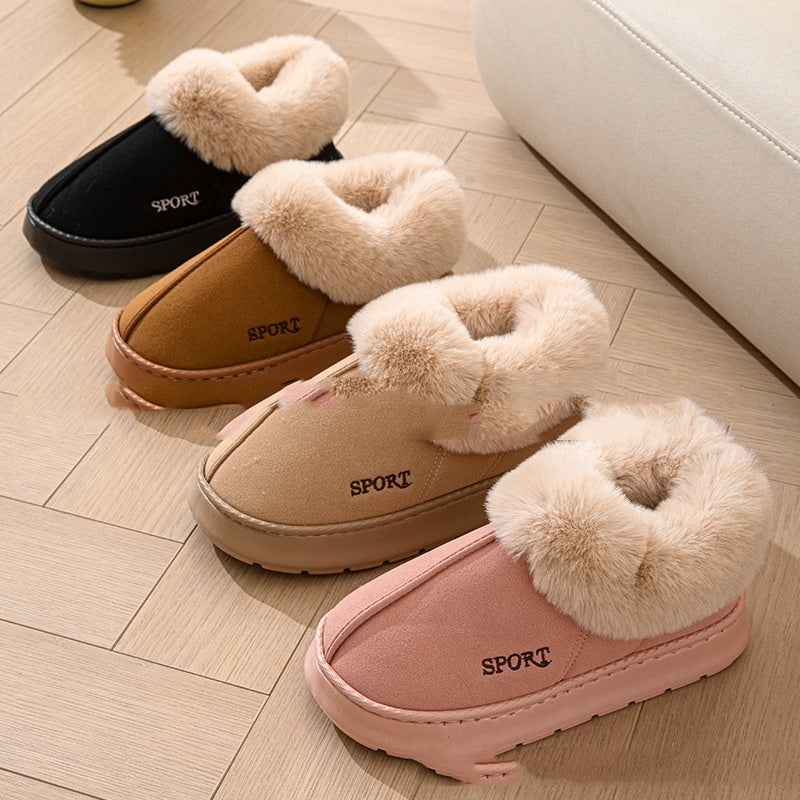 Plush faux fur lined slippers designed for at-home comfort