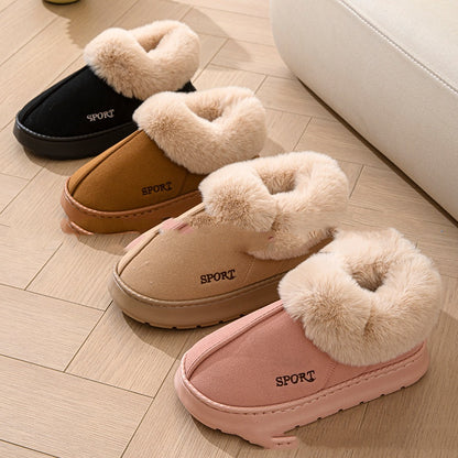 Plush faux fur lined slippers designed for at-home comfort