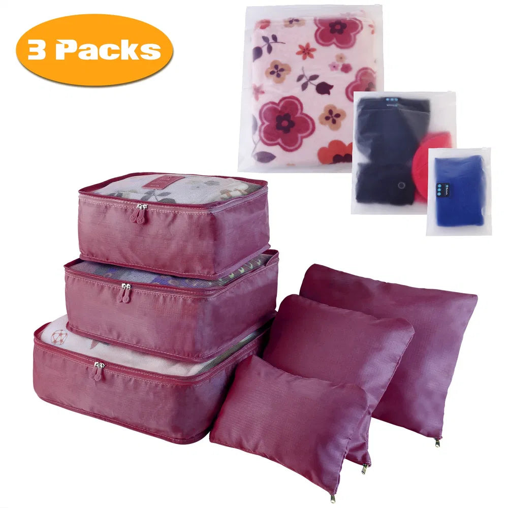 Travel packing cubes set available in multiple color options