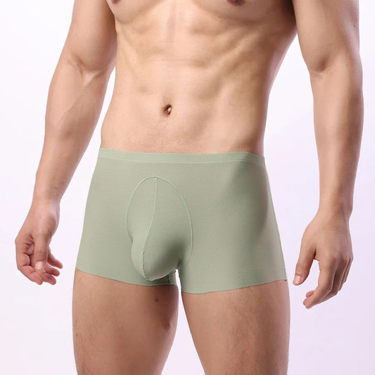 Ice Silk Mesh Big Bag Mid Waist Boxer Underwear (1)