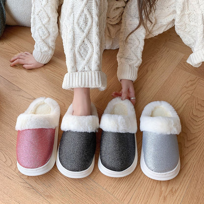 Cartoon pattern indoor slippers with plush lining
