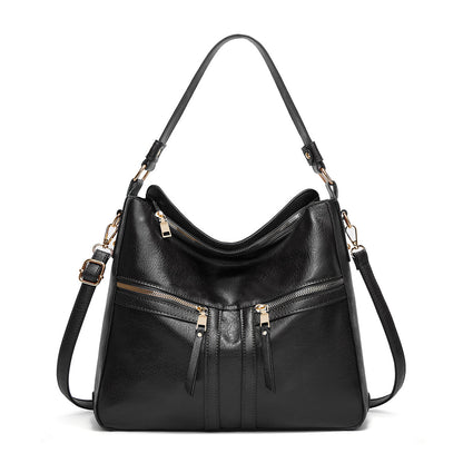 Trendy Double Zipper Soft Leather Large Capacity Totes